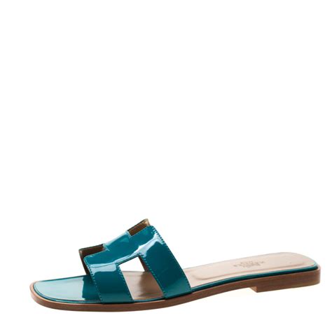 teal sandals hermes paris size 9 back